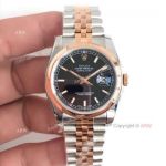 AR Factory V2 Rolex Datejust Black Face Two Tone Rose Gold Watch - 3135 Movement